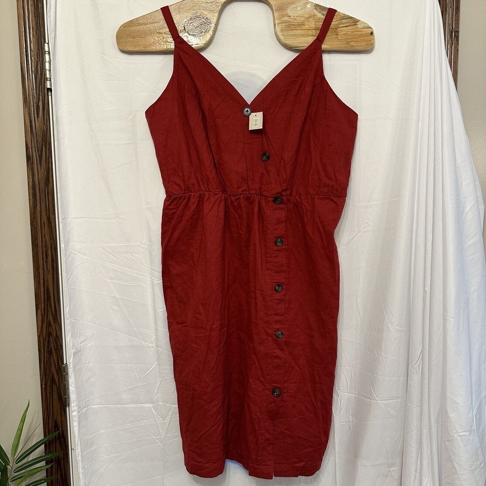 Maurices Women Size XXL‎ Dress Red Linen Blend Tank Faux Wrap Button Up V Neck